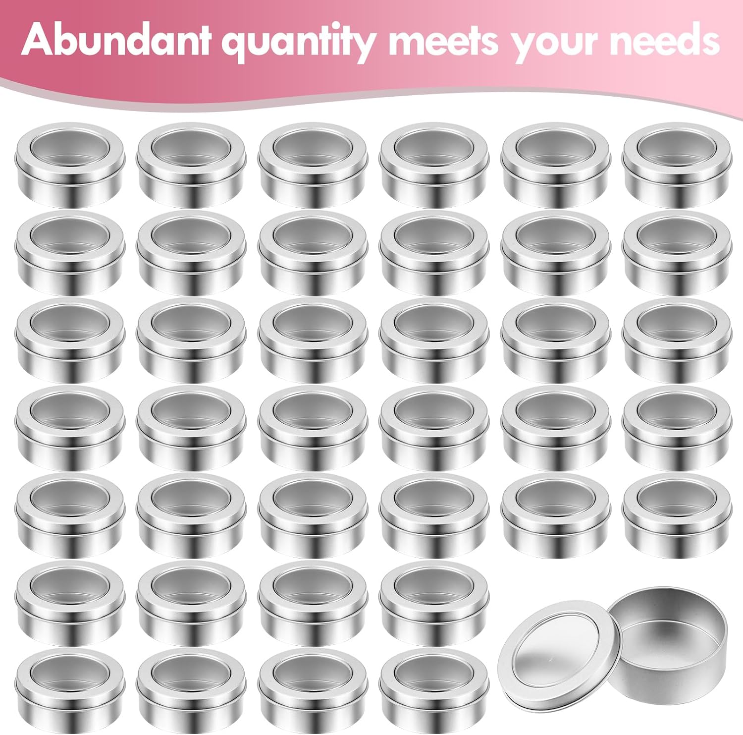 TecUnite Latas de metal de 2 onzas redondas vacías con tapa transparente para cocina, oficina, velas, dulces (paquete de 100)