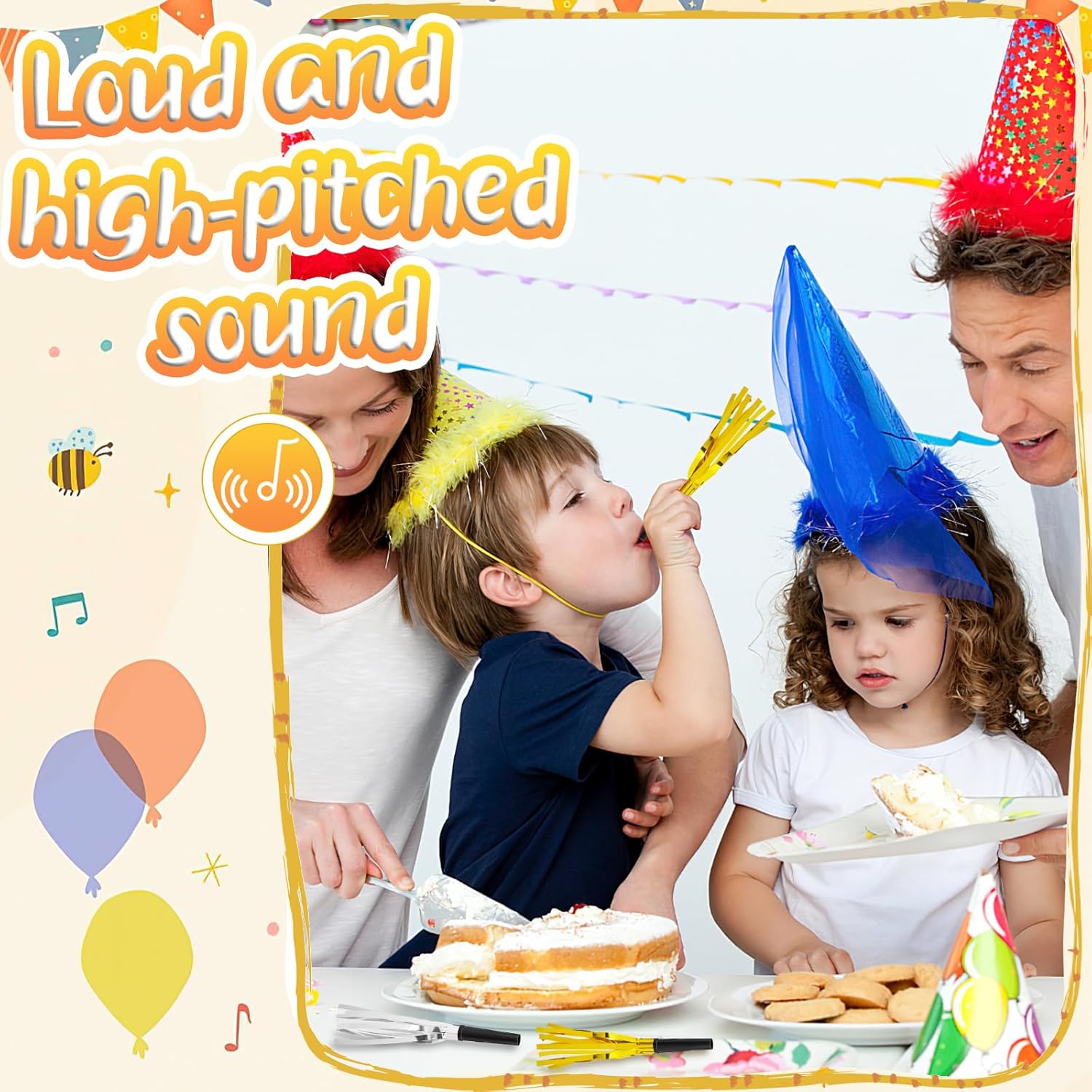 LovesTown 36 sopladores metálicos con flecos para fiestas, con purpurina, color dorado y plateado, silbatos para niños, adultos, cumpleaños, Año