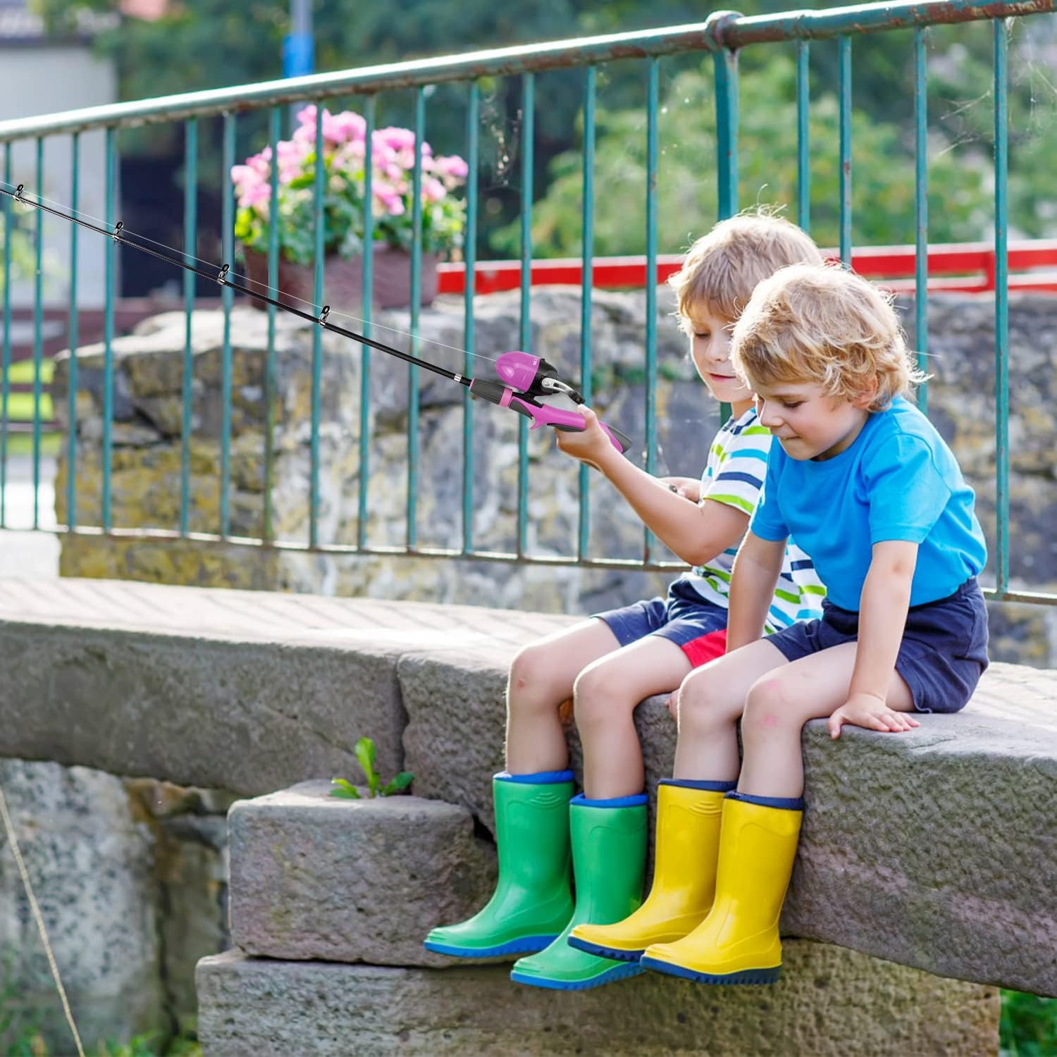 Urban Deco Juego de caña de pescar para niños, portátil, telescópica, caña, carrete y kit combinado con caja de aparejos para principiantes, niños,