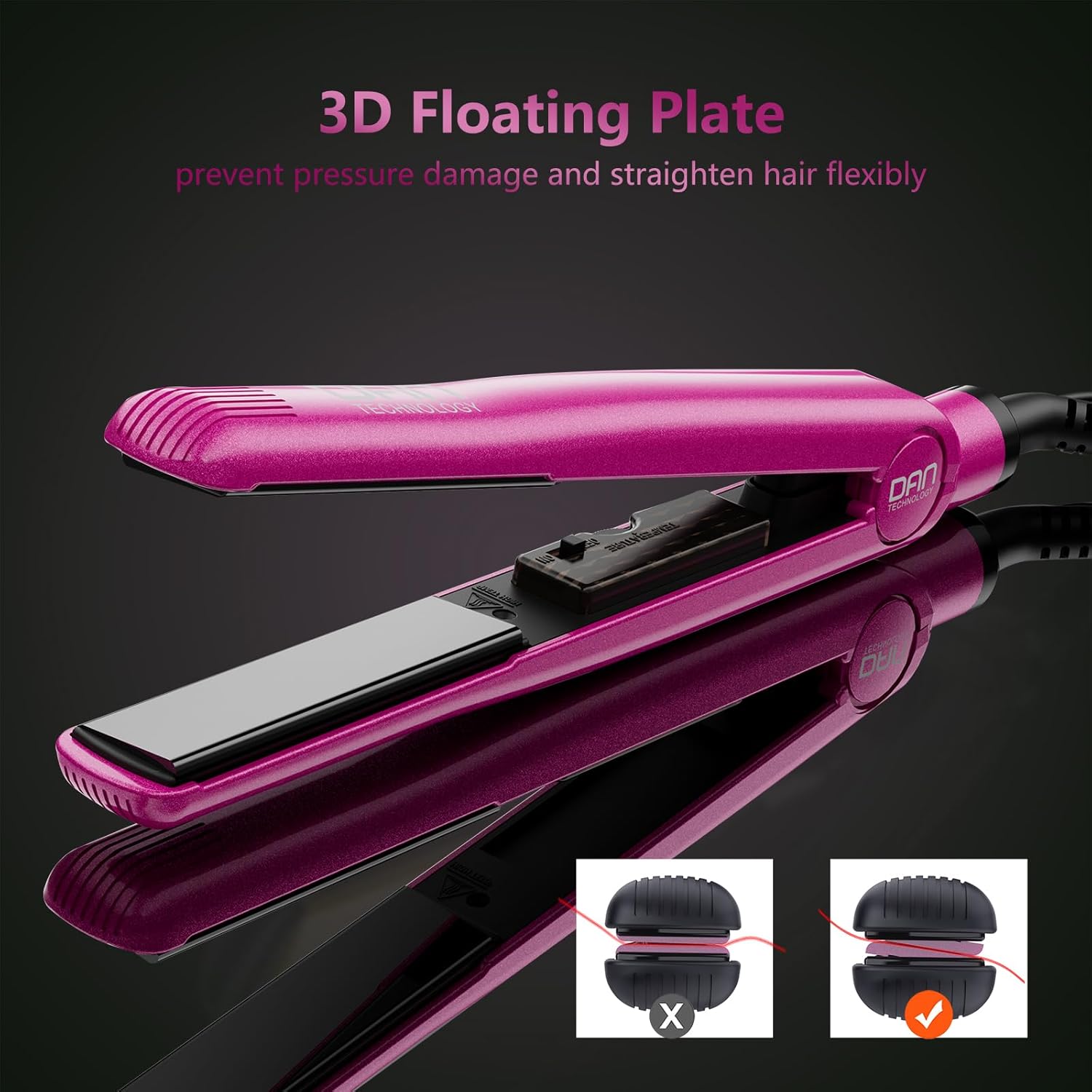Dan Technology Plancha de pelo 2 en 1, plancha plana de doble voltaje, plancha plana de 1 pulgada, plancha de pelo de temperatura ajustable, plancha