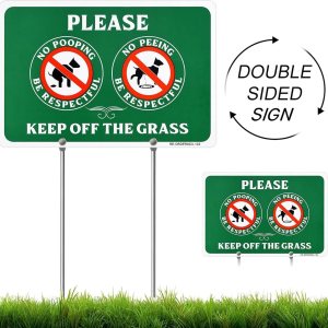 MUXYH Letrero de perro de doble cara con texto en inglés Please Be Respectful, Keep Off The Grass, de construcción de metal, 12 x 9 pulgadas, con MUXYH Letrero de perro de doble cara con texto en inglés Please Be Respectful, Keep Off The Grass, de construcción de metal, 12 x 9 pulgadas, con