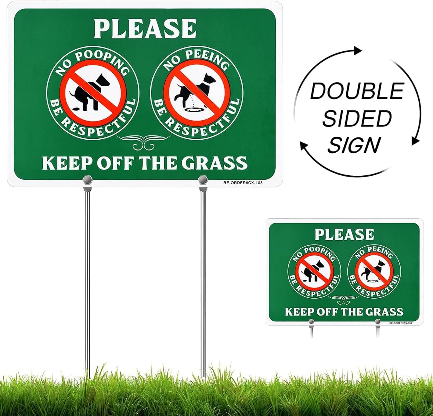 MUXYH Letrero de perro de doble cara con texto en inglés Please Be Respectful, Keep Off The Grass, de construcción de metal, 12 x 9 pulgadas, con