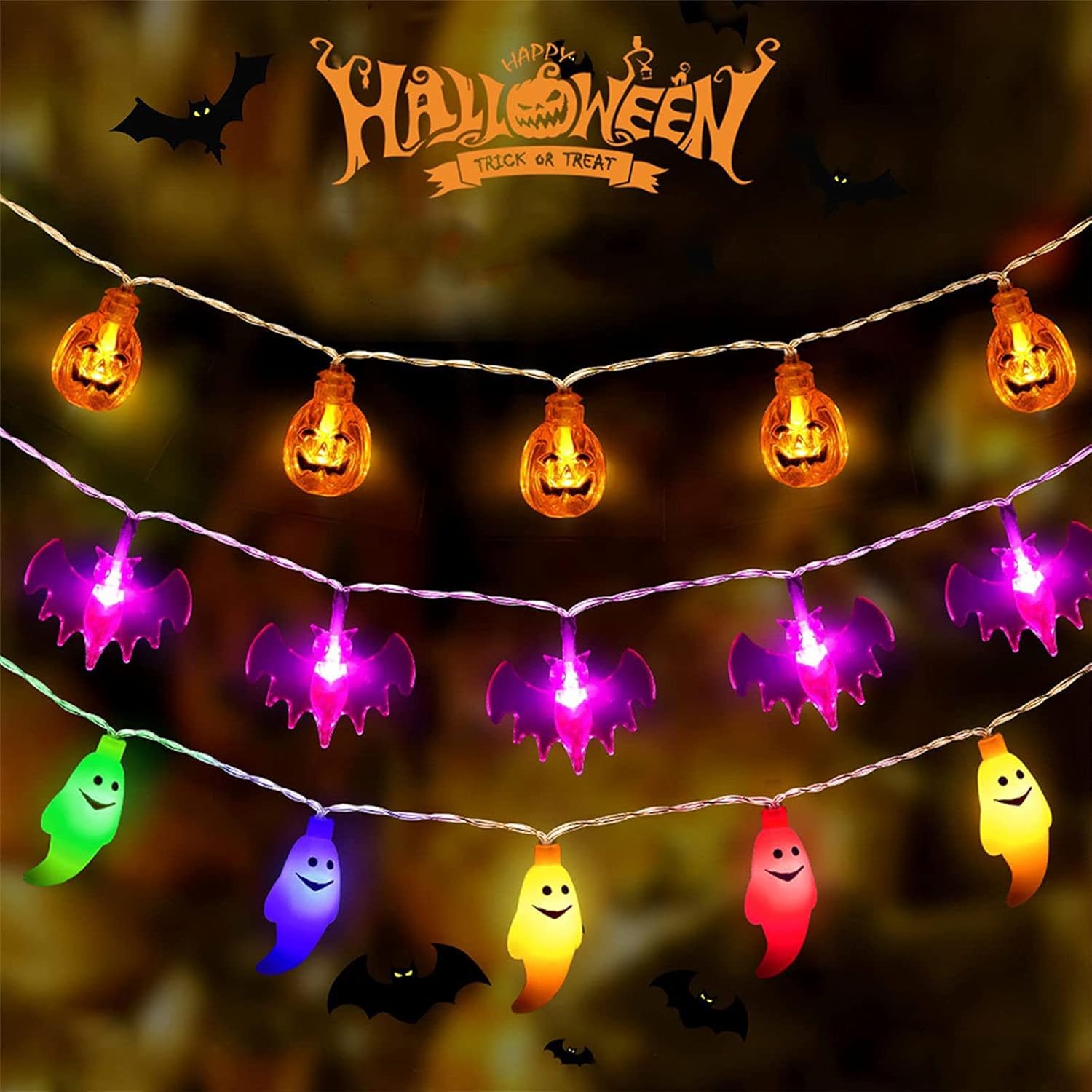 Luces de Halloween, decoraciones de Halloween, luces LED de fantasma, calabaza para decoración de Halloween, interiores y exteriores, fiesta de
