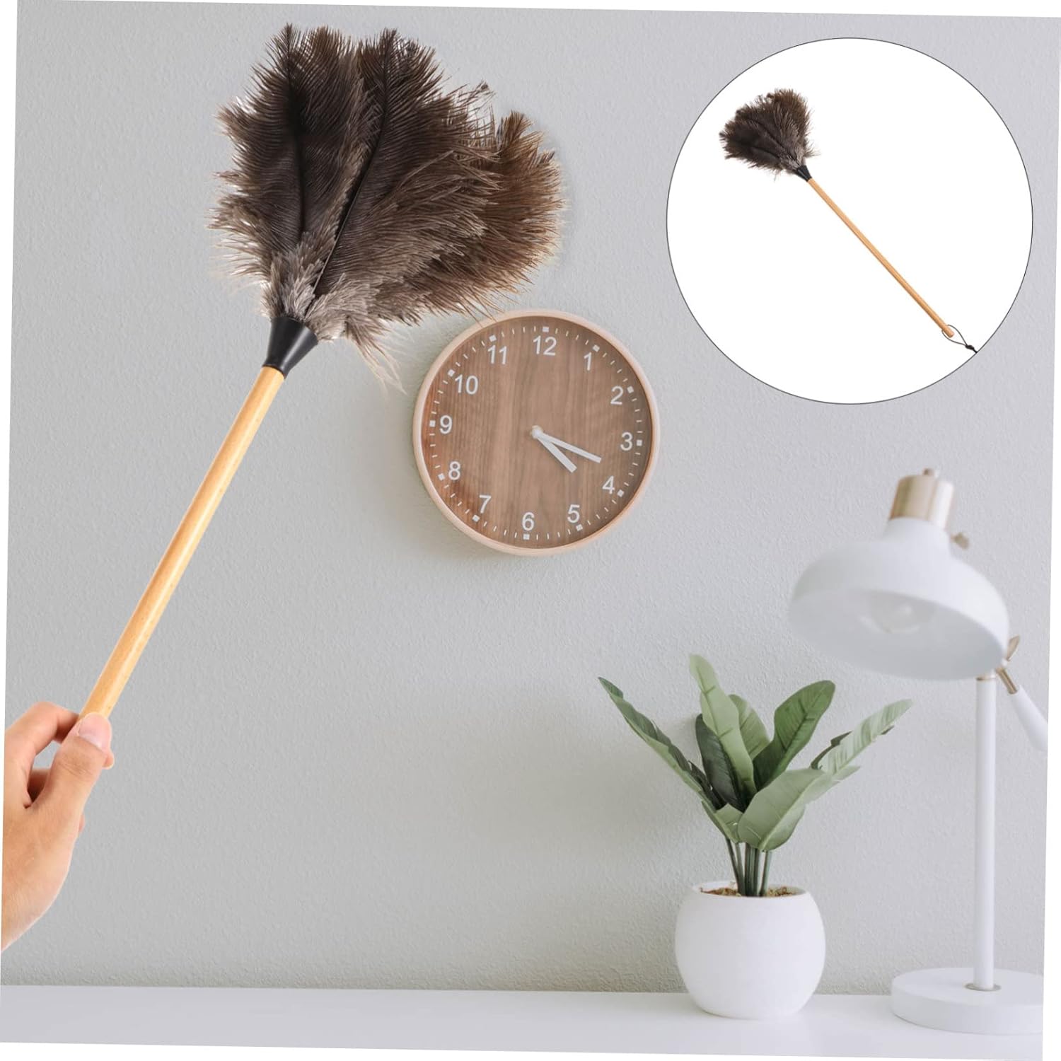 DOITOOL Plumero de pelo suave, escoba telescópica de avestruz, fregona de lavado de coche, plumero de madera, limpieza del hogar, herramienta de