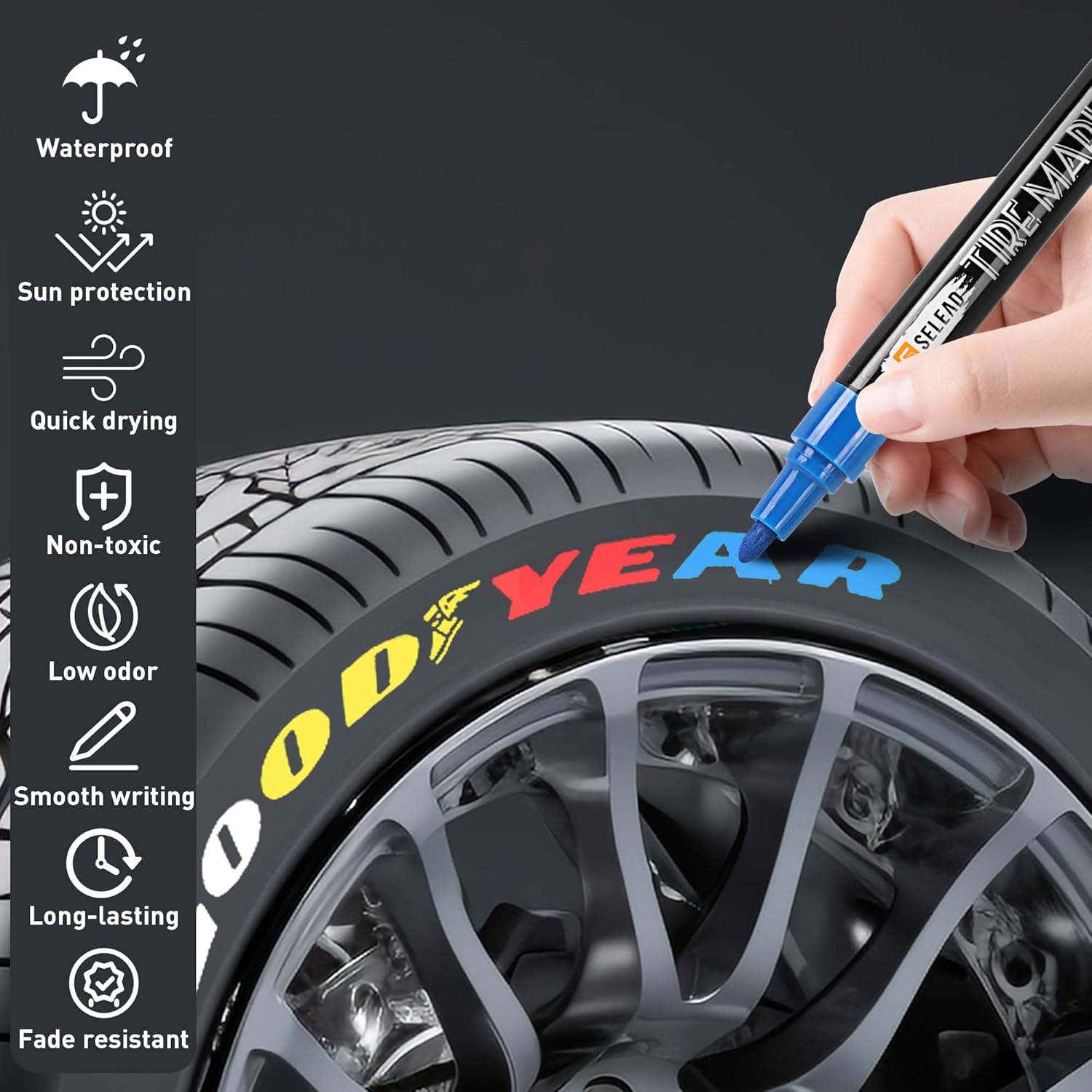Marcador de neumáticos blanco, rojo, amarillo y azul, paquete de 8 bolígrafos de pintura para neumáticos de automóvil, marcadores permanentes de