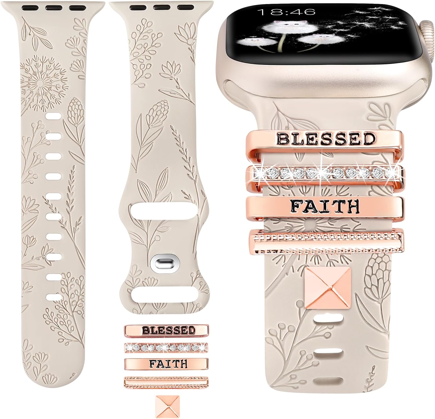Minyee Compatible con Apple Watch Band con dijes para mujeres de 1.614 in, 1.575 in, 1.496 in, 1.654 in, 1.732 in, 1.772 in, 1.929 in, correa de
