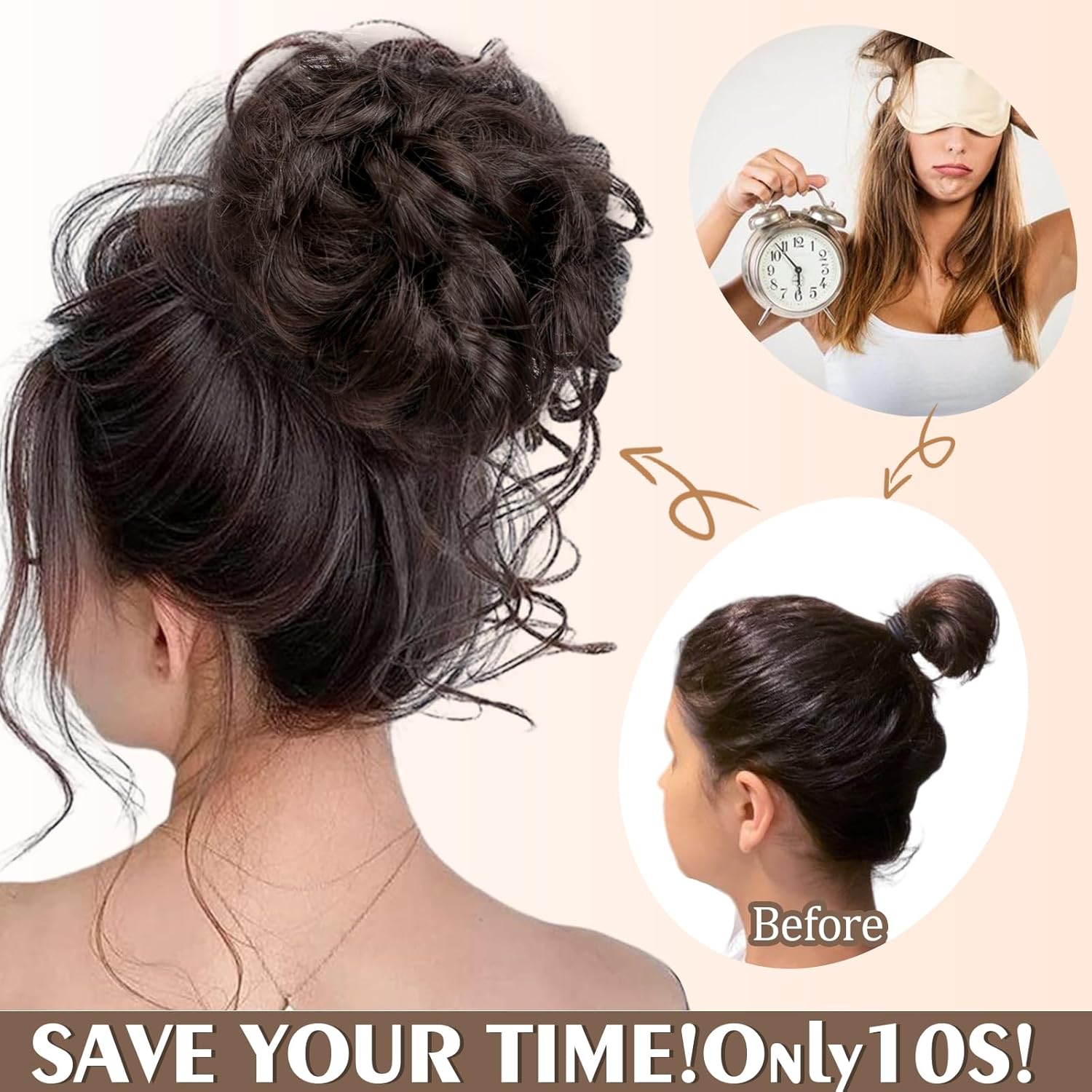 Wodelanle Moño de pelo desordenado con clip de garra para mujer, ondulado, rizado, moños, clip de garra, extensiones de cabello despeinado para uso