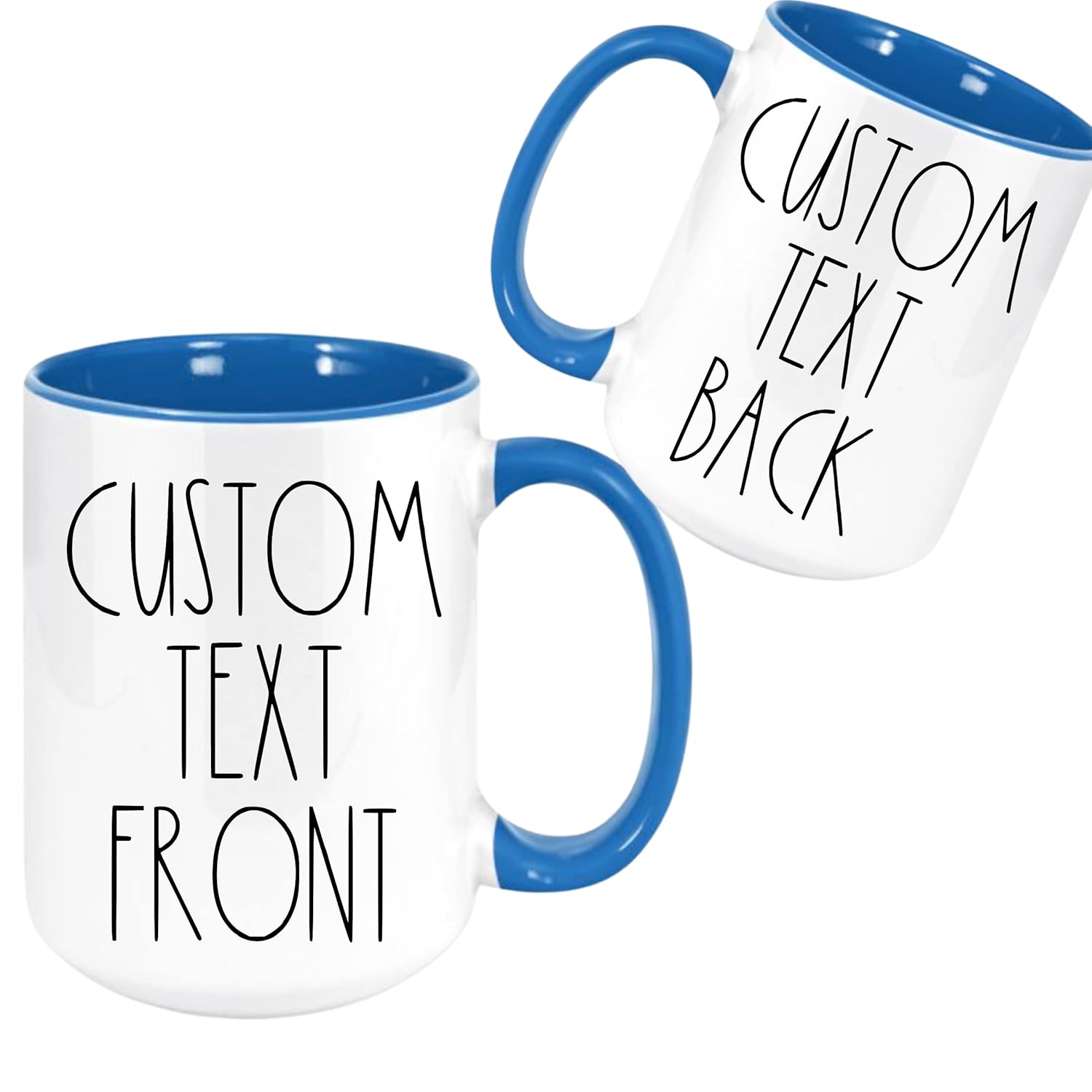 PERSONALIZED COFFEE MUG! Farmhouse Style skinny font inspired Font BLUE! 15oz Ceramic Mug  Your Custom Text on front, back, or both sides!