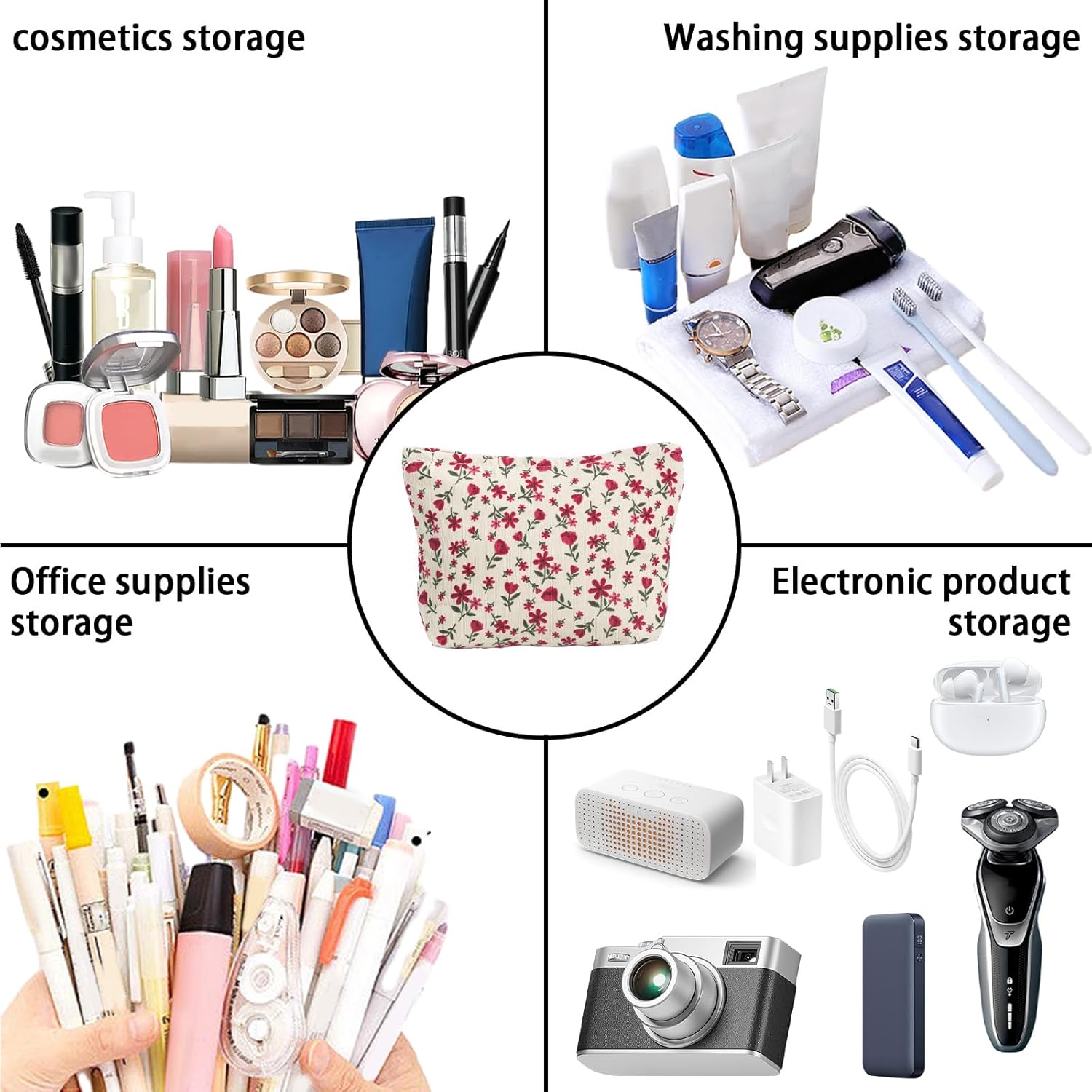 MHDGG Bolsa de maquillaje para mujer, bolsa de cosméticos floral de gran capacidad, bolsas de maquillaje, bolsas de maquillaje para mujer, bolsos de
