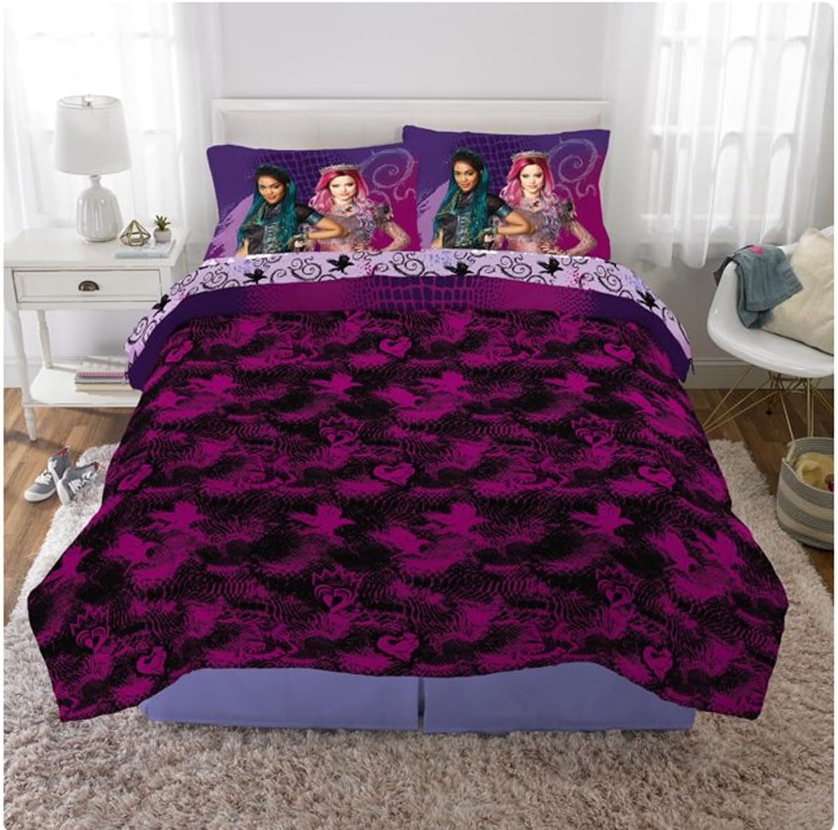 Disney Descendants – Juego de edredón y sábanas de 3 a 5 piezas, tamaño matrimonial