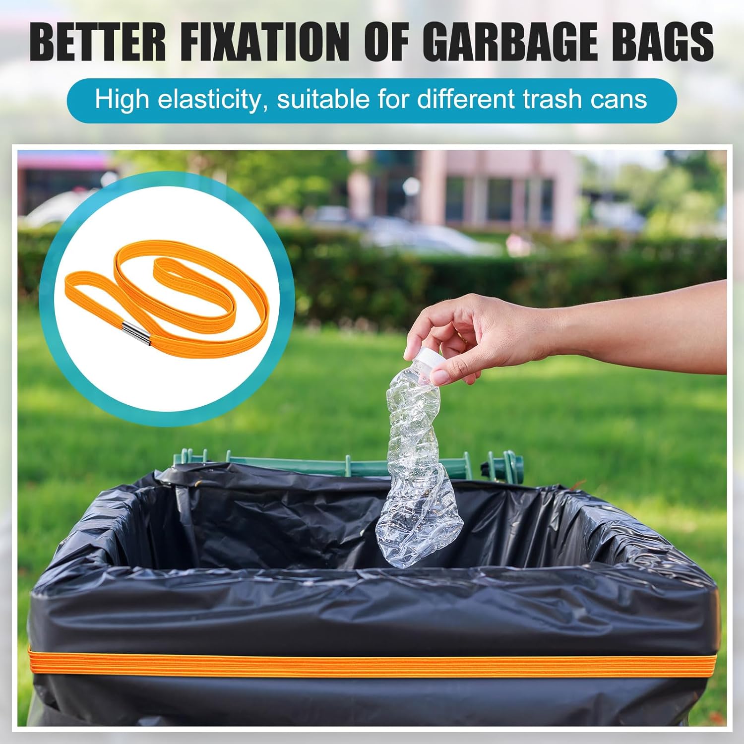 Riakrum 12 bandas de basura de 3.28 pies que se adaptan a botes de basura de 13 a 30 galones, bandas de basura coloridas para bolsas de basura en