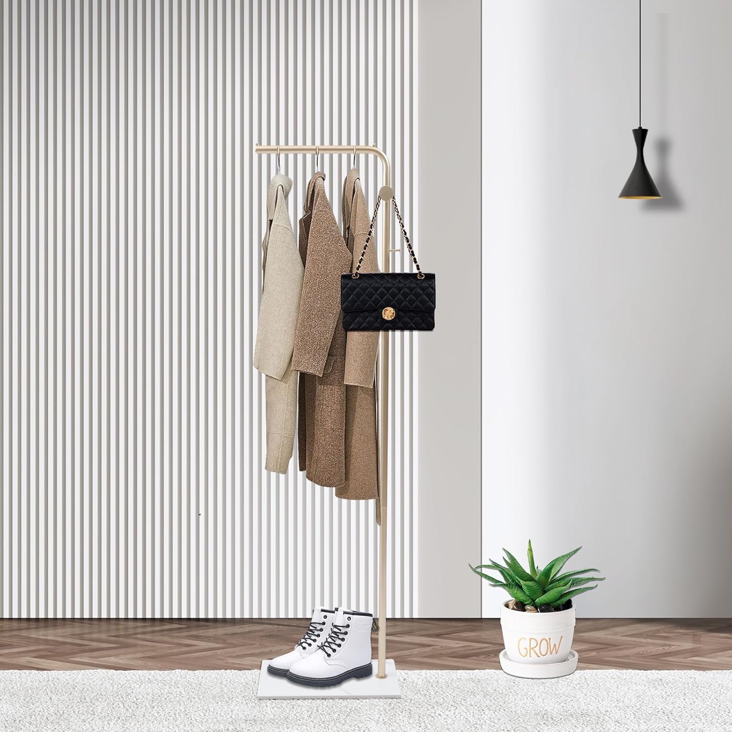 Perchero de metal independiente con base de mármol natural, soporte para colgar ropa de entrada con 3 ganchos, árbol de pasillo de hotel para el