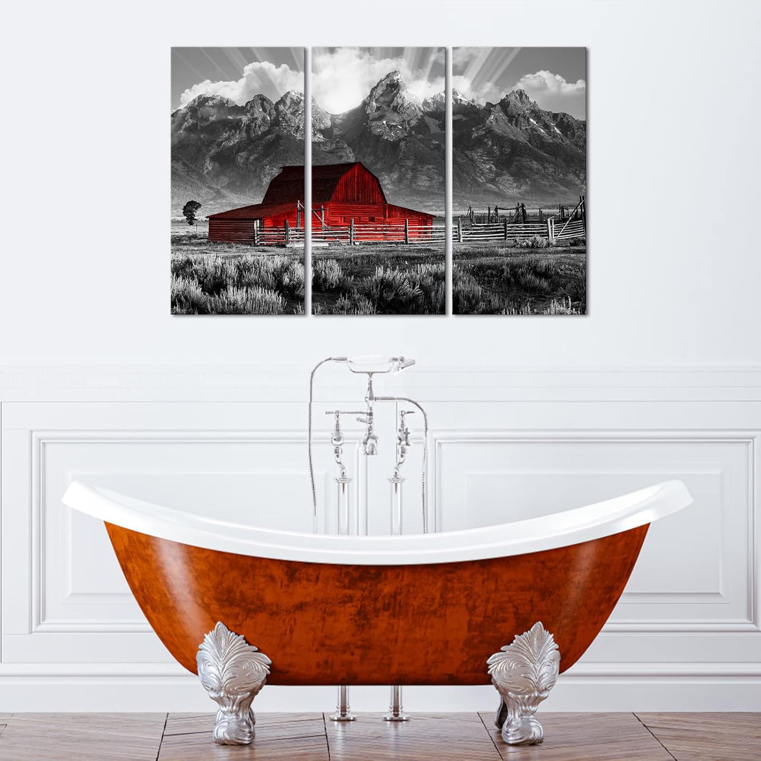 Conipit Grand Teton Pictures Wyoming – Cuadros de paisajes en blanco y negro, arte de pared de granero Moulton en blanco y negro, arte de lienzo