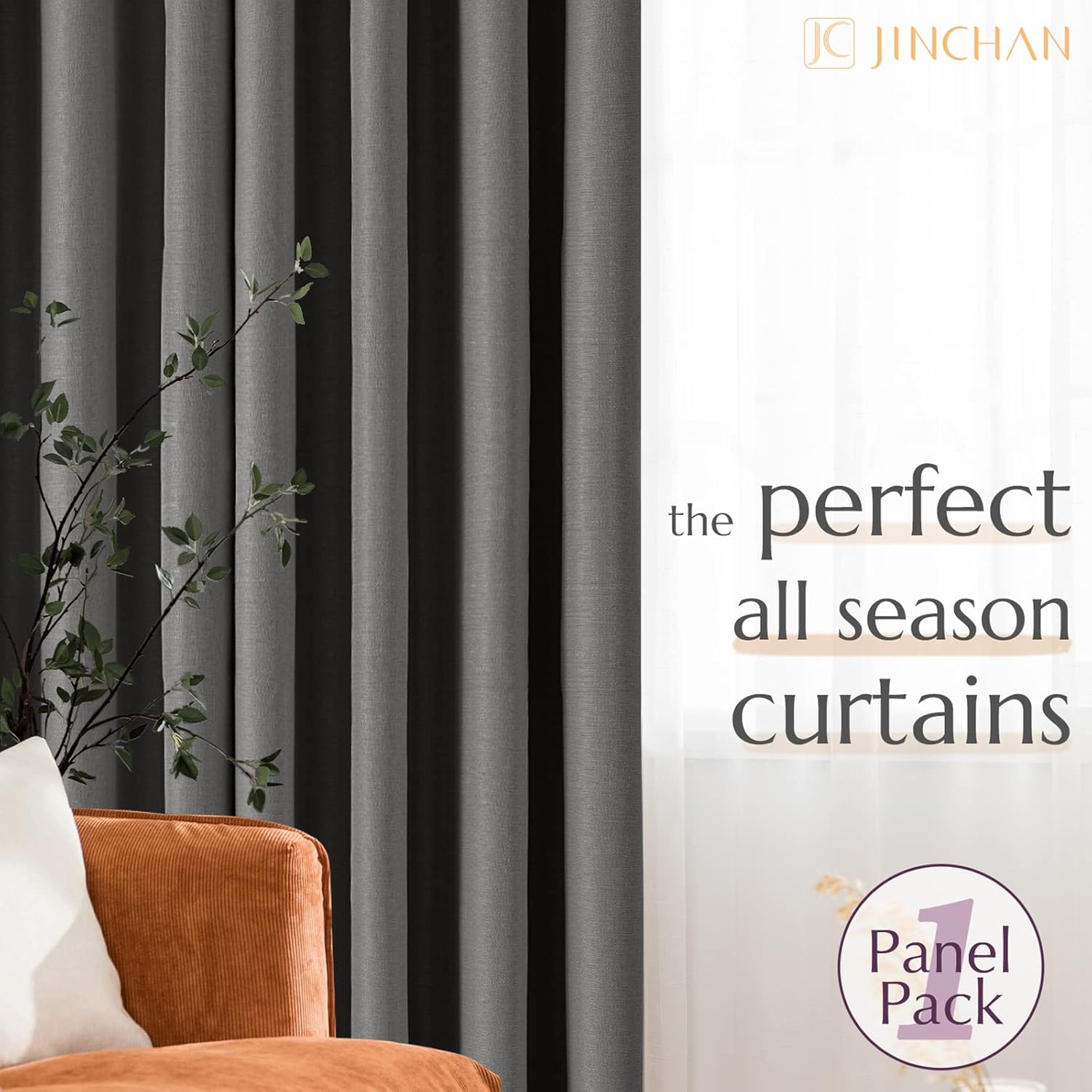 jinchan – Cortina oscurecedora con textura de lino, de 72pulgadas de largo, con aislamiento térmico y ojales, para sala de estar y dormitorio,