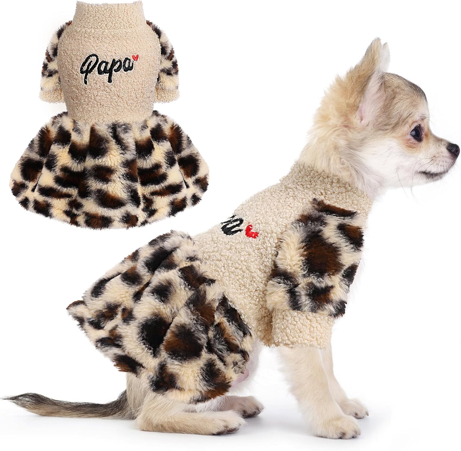 Vestido de invierno a cuadros para perro, lindo suéter de forro polar cálido para perros pequeños, vestidos de cachorro rosa, ropa para chihuahua