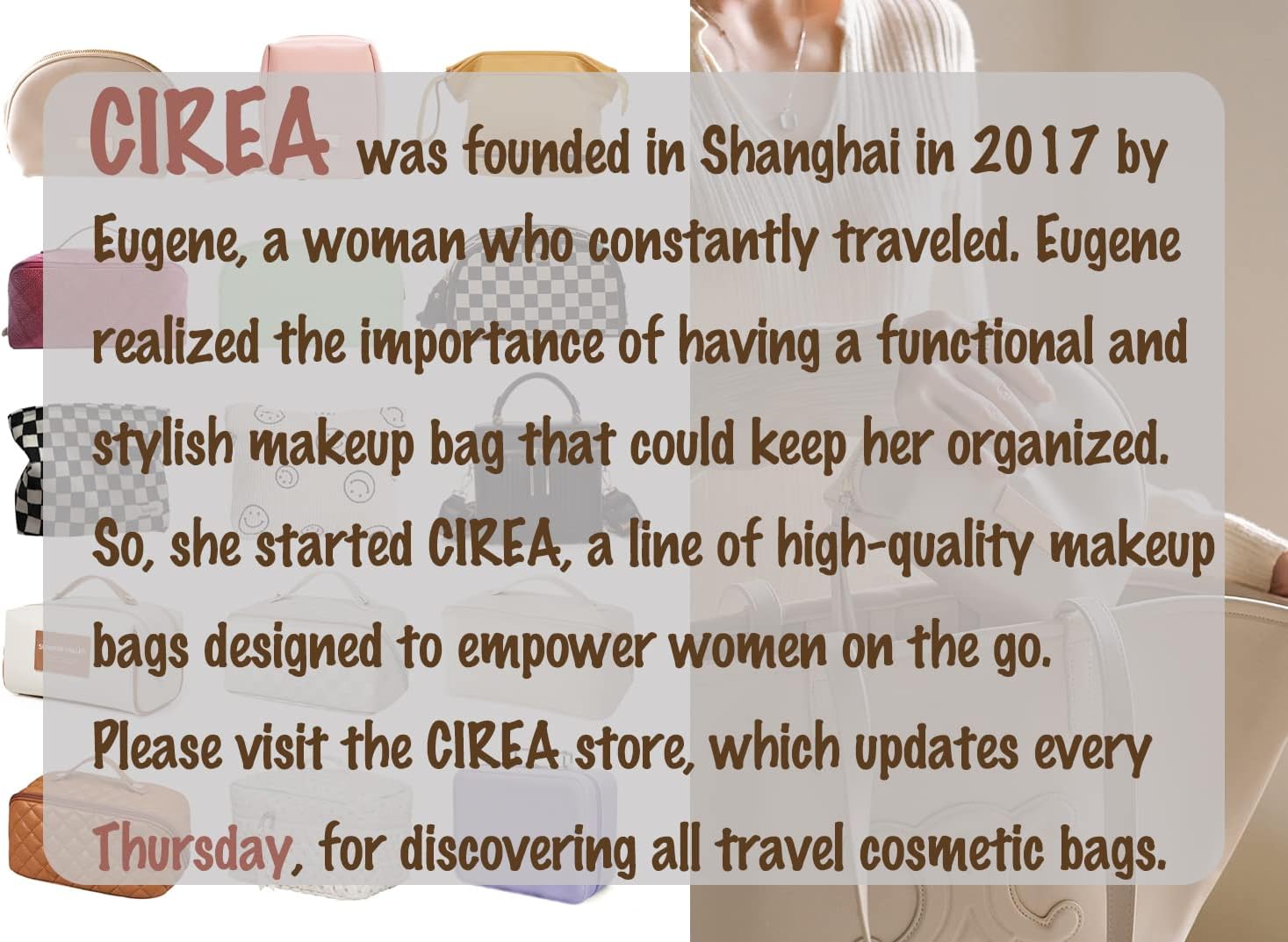 cirea Minimalismo Bolsa de cosméticos portátil de gran capacidad para mujeres Bolsa de maquillaje de viaje con asa Bolsa de cuidado de piel blanca,