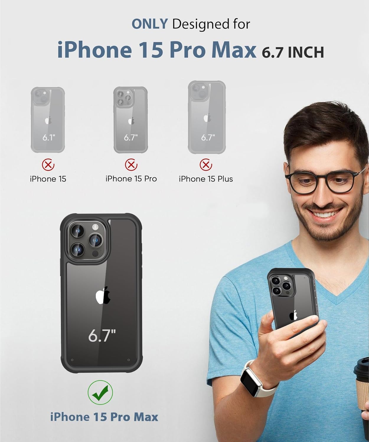 Funda para iPhone 15 Pro Max, protector de pantalla integrado, con protector de lente de cámara, carcasa de cuerpo completo resistente a prueba de