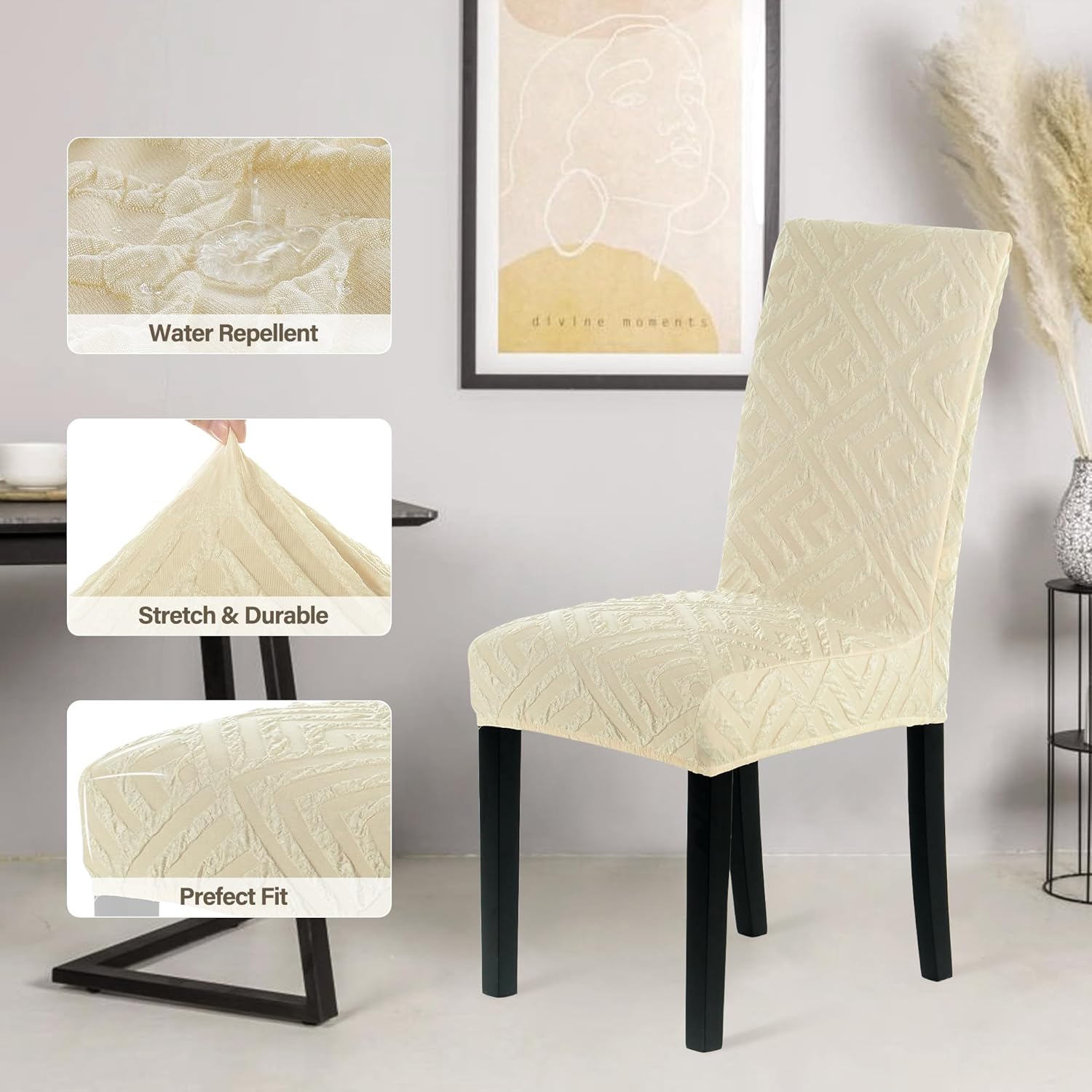 CZL Juego de 4 fundas para sillas de bar con textura 3D, fundas elásticas para taburetes de bar con respaldos para cocina, comedor, cafetería, 4