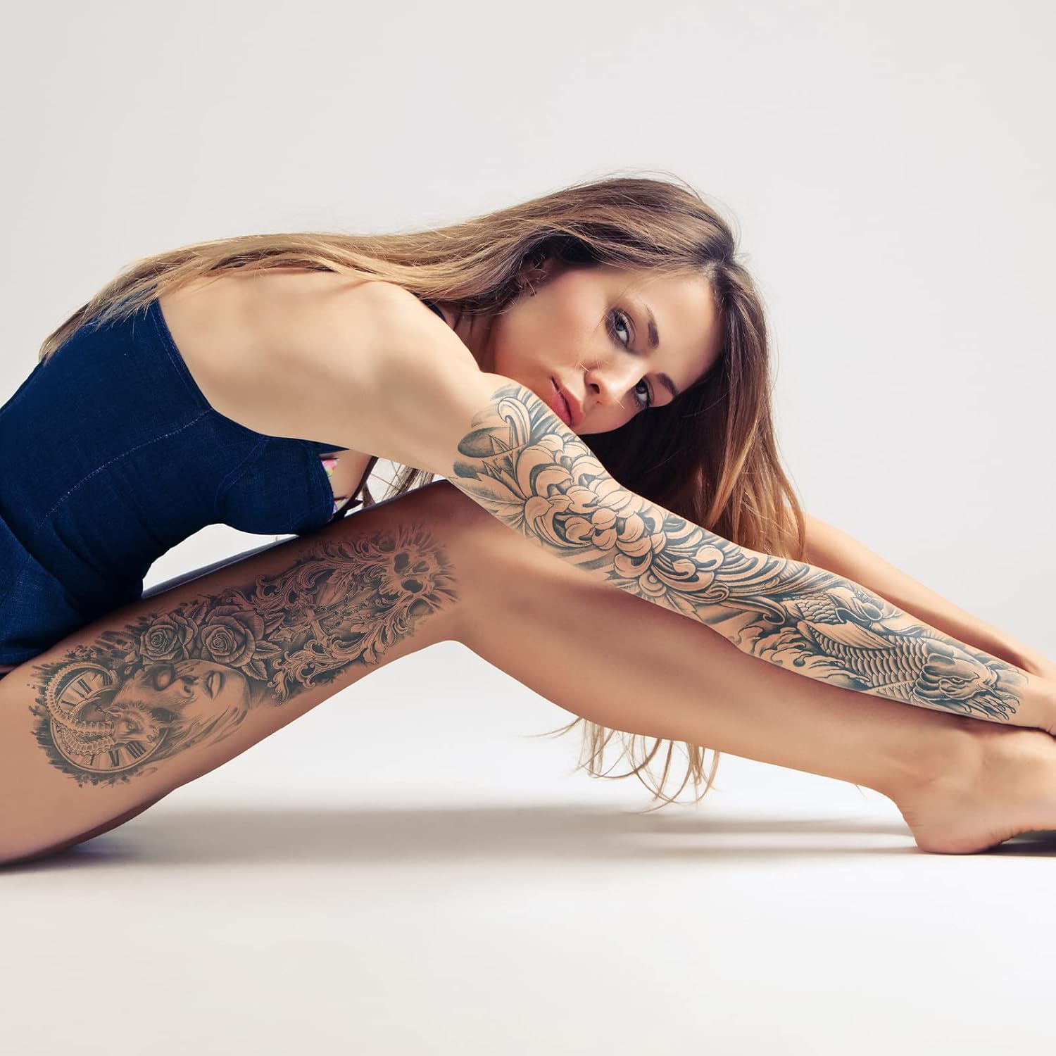 Aresvns Tatuaje de manga semipermanente para mujeres y hombres, tatuajes temporales realistas de brazo completo, impermeable y duradero, regalo de