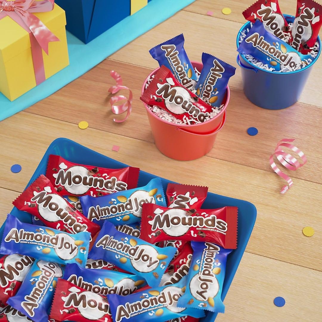 Almond Joy and Mounds – Surtido de caramelos en miniatura, barras de chocolate de coco y almendras, dulces envueltos individualmente, paquete