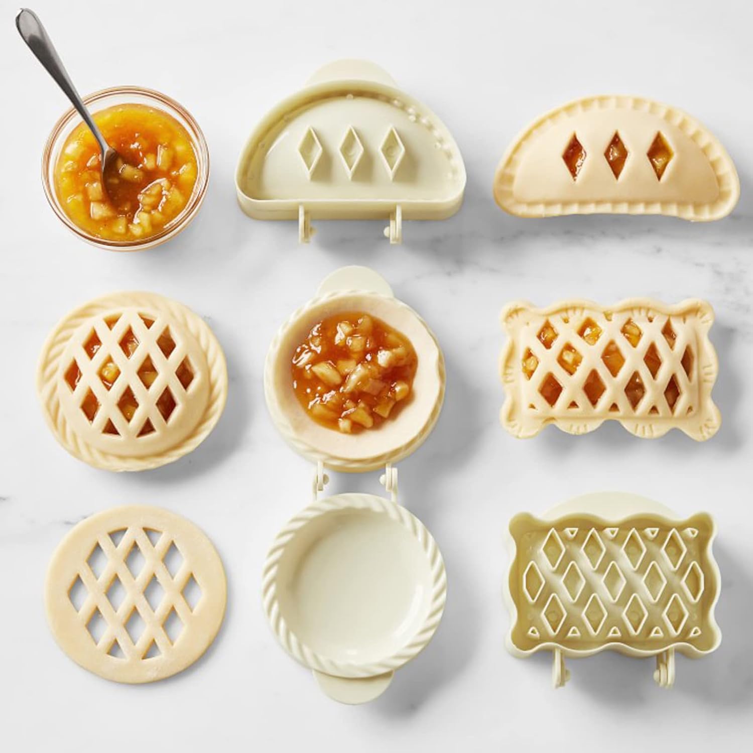 Gasusen Mini moldes clásicos para tartas de mano, prensa de bolsillo para tartas, moldes para prensatelas de bolsillo de masa, juego de pastel de