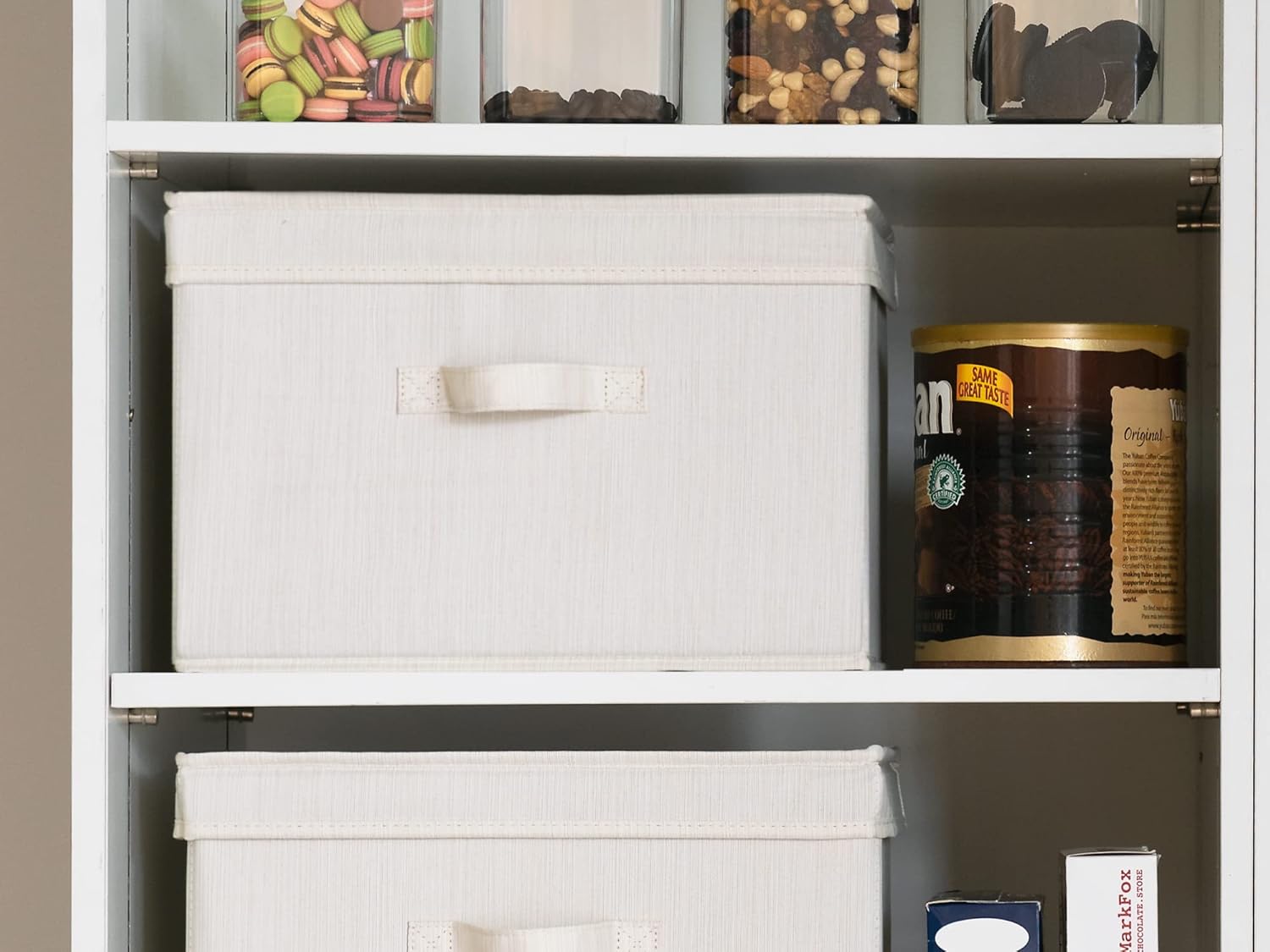 StorageWorks Paquete de 3 contenedores de almacenamiento trapezoidales plegables con 2 cajas de almacenamiento decorativas