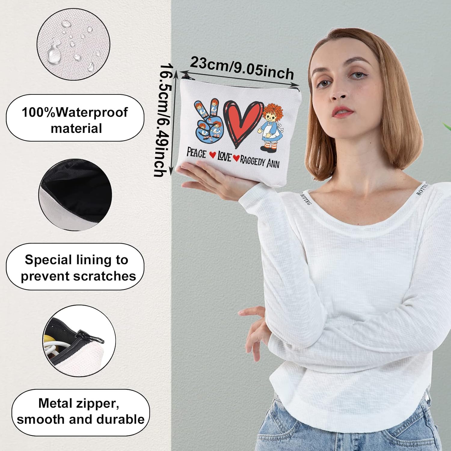WZMPA Linda bolsa de maquillaje cosmética para muñecas, regalo para fanáticos de la paz, muñeca de amor, bolsa de maquillaje con cremallera para