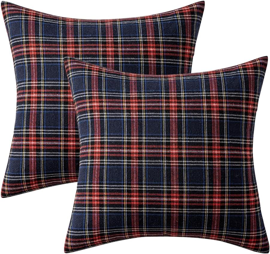 MIULEE Juego de 2 fundas de almohada de cuadros escoceses de Navidad clásicas, decorativas, cuadradas, para decoración de sofá, sofá, 22 x 22