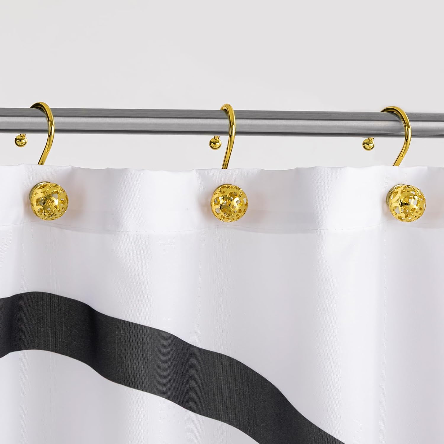 HBlife 12 ganchos dorados para cortina de ducha a prueba de óxido, bola hueca de metal, anillos decorativos para cortina y barra de ducha de baño