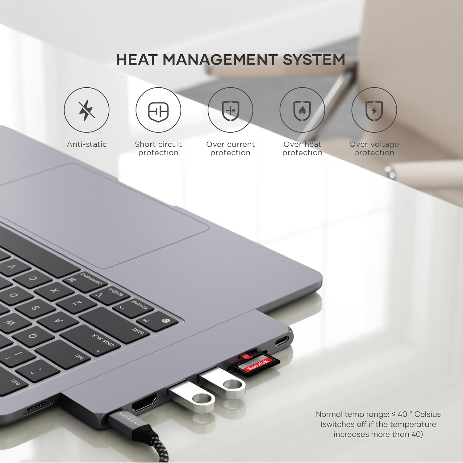 Satechi Adaptador multipuerto USB C Hub Pro Slim, dongle 7 en 1 para MacBook ProAir M2 con puerto USB 4, resolución HDMI 4K, USB3.2 Gen 2, lector de
