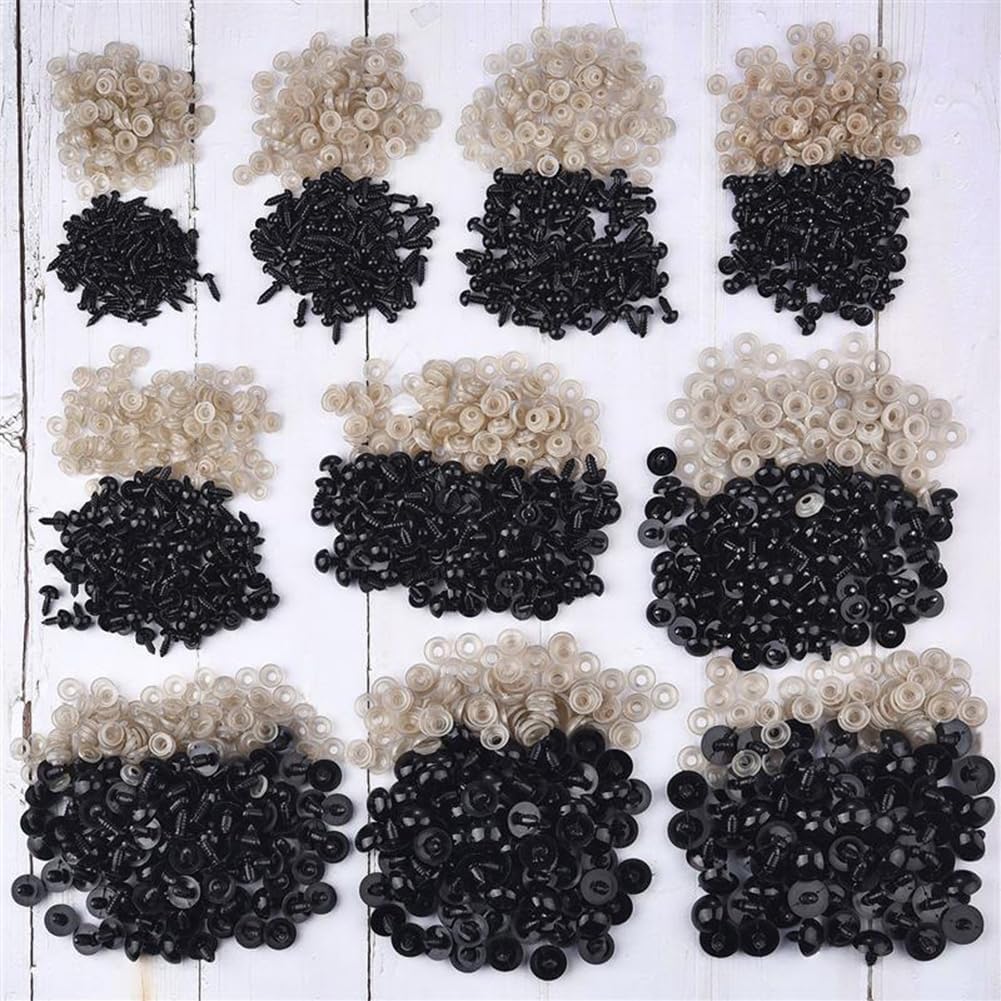 100 tornillos de seguridad de plástico de 0.394 pulgadas con arandelas, globo ocular redondo de animales amigurumi, fabricación de manualidades para