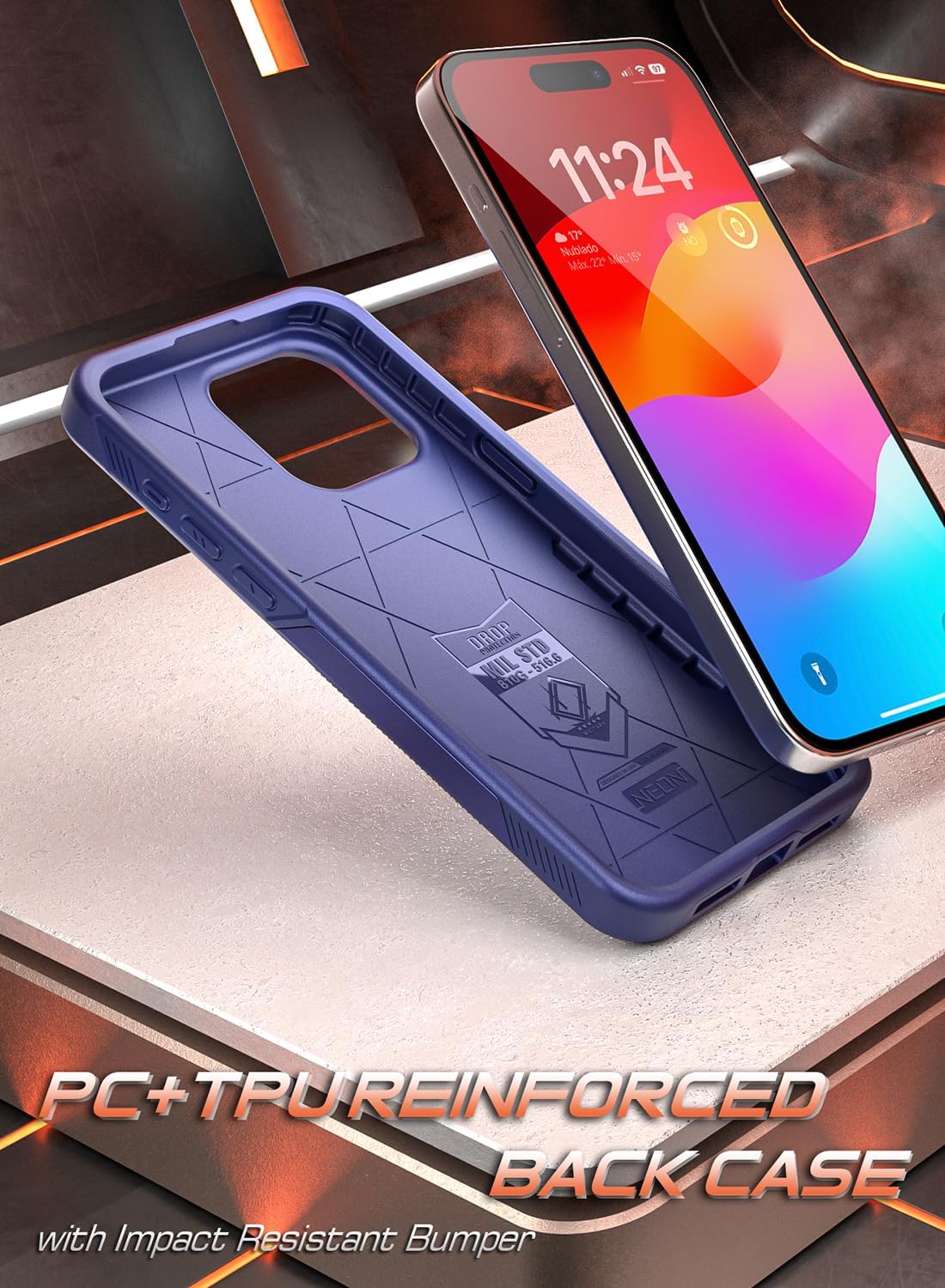 Poetic Neon Series – Funda para iPhone 15 Pro, doble capa, resistente, resistente, ligera, delgada, a prueba de golpes, protección contra caídas,