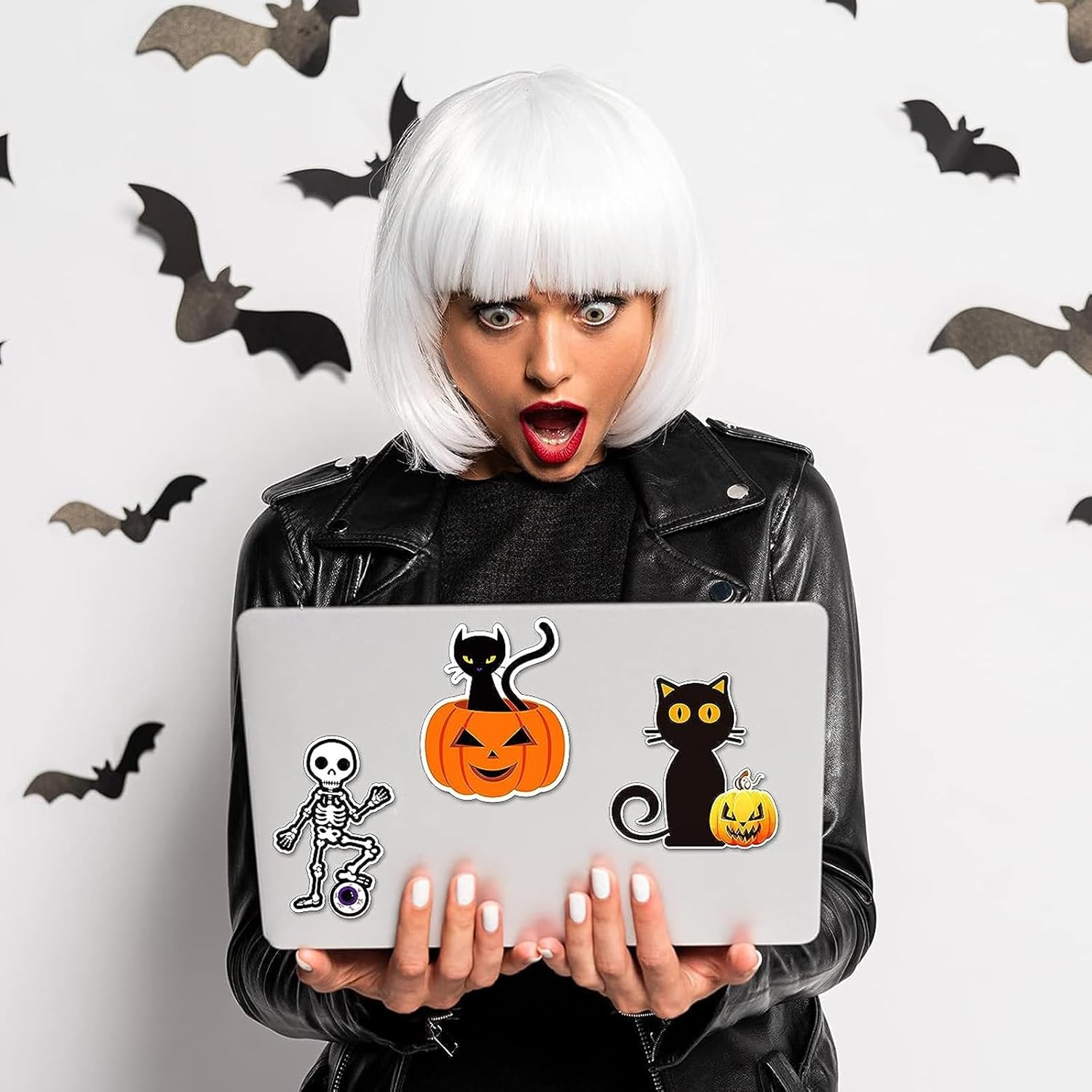 QODOLSI 12 calcomanías para el cuerpo de Halloween para automóvil, adsorción, calabaza, fantasma, mago, personalidad, impresión clara, adornos