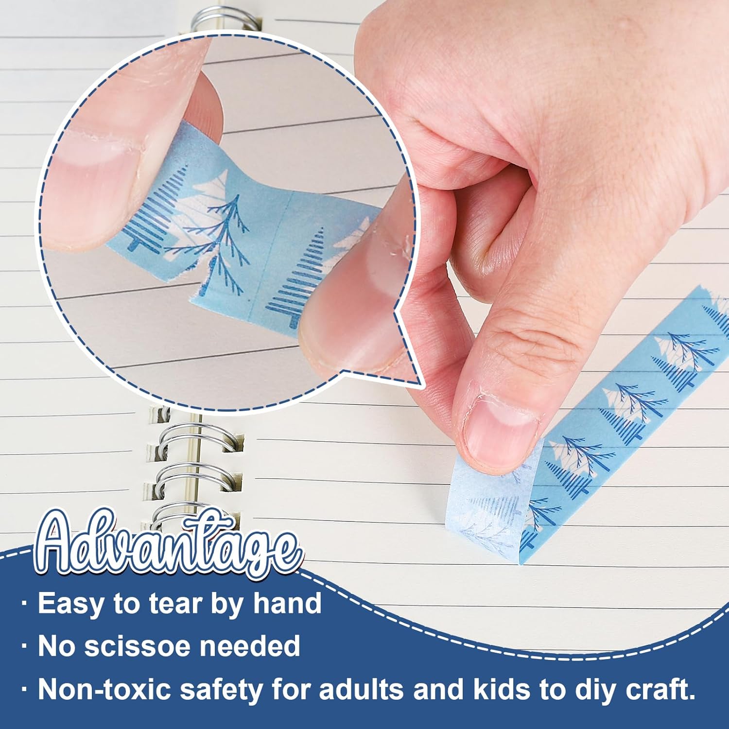 Whaline 16 rollos de cinta Washi de invierno, 4 tamaños, cinta adhesiva Washi azul para Navidad, copo de nieve, muñeco de nieve, papel decorativo de