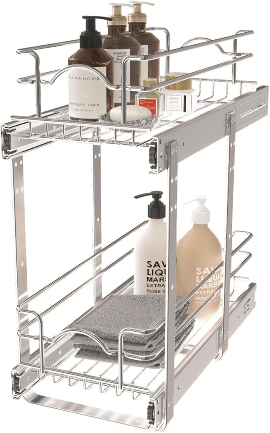 Rev-A-Shelf – Organizador de cocina de 2 niveles, cesta de alambre de almacenamiento en armario, cromo