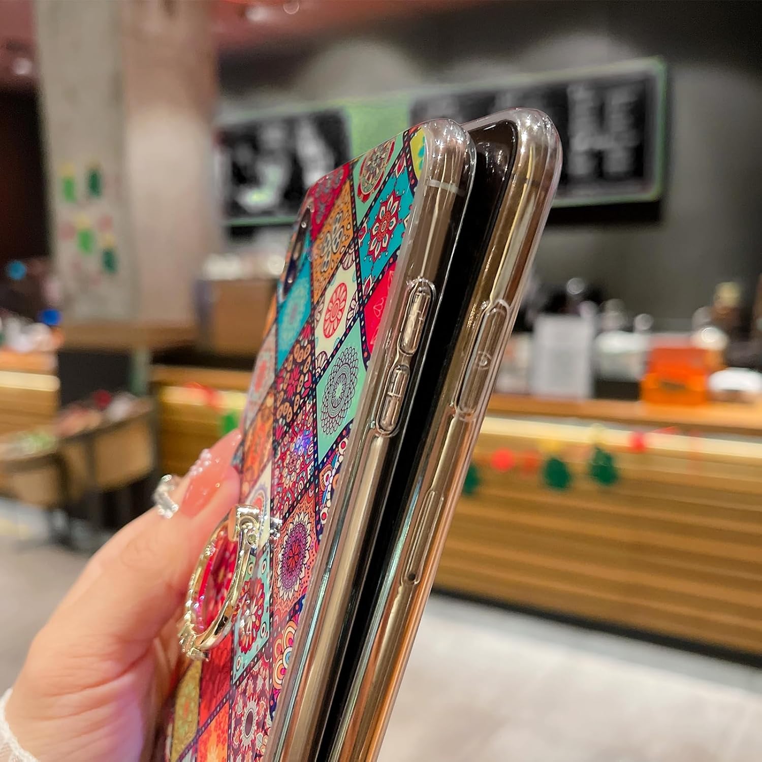 Funda para teléfono Samsung Galaxy S20 Plus con soporte de anillo dorado para niñas y mujeres, linda flor étnica, estilo retro, floral, delgada, a