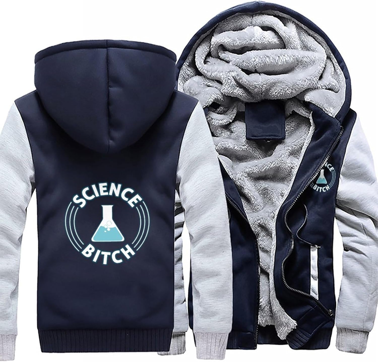 Science Bitch Men’s Zippered Up Hoodie Winter Heavyweight Sweatshirt Print Thick Jacket with Pocket