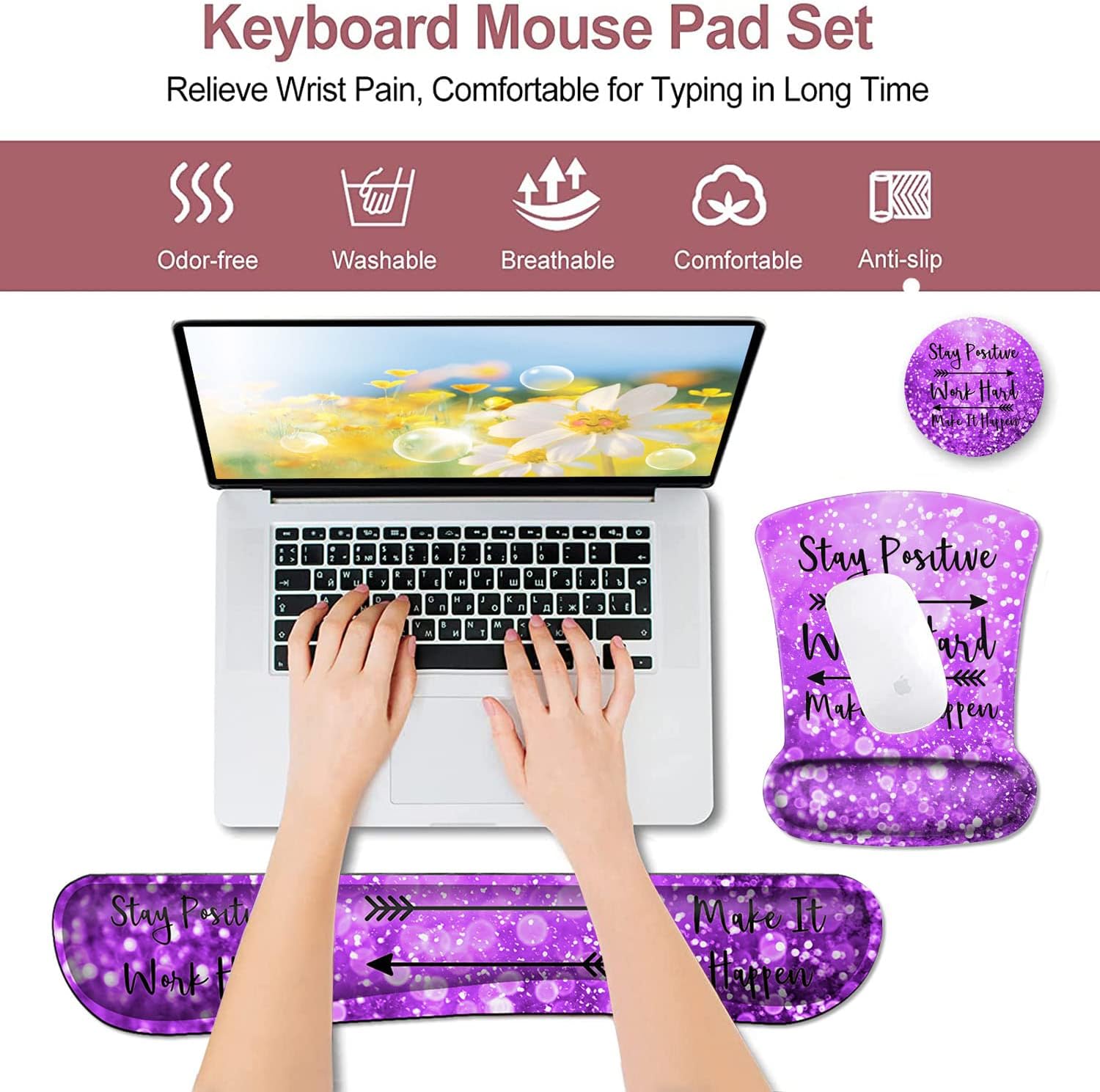 Alfombrilla de mouse con soporte de muñeca, alfombrilla de mouse ergonómica de gel de espuma viscoelástica para teclado y reposamuñecas adecuada