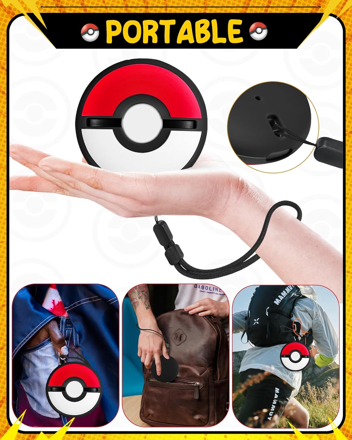 Gurgitat for Pokemon Go Plus Plus Case with Wrist Strap Cute Cartoon Girls Teens Game Boys Black Ball for Poké Go Plus+ Cover Accessory Slim Soft