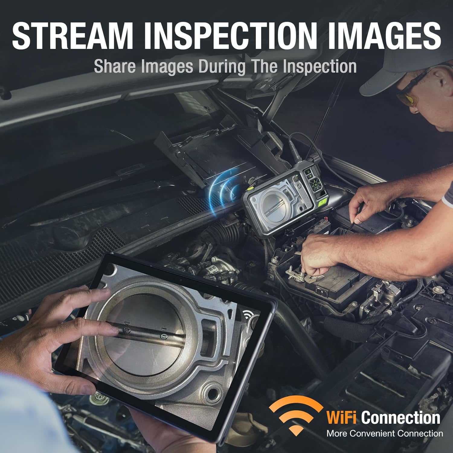 Boroscopio de triple lente con pantalla IPS de 7 pulgadas, cámara de inspección industrial Teslong 1080P HD con luz, herramienta de alcance mecánico