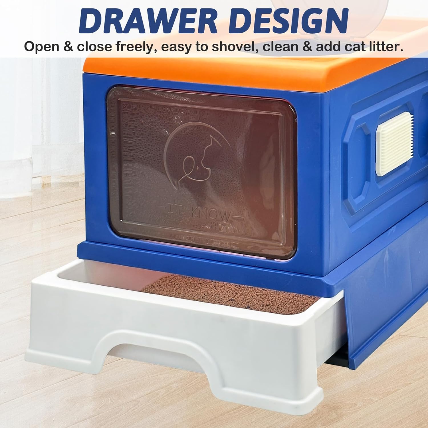 Fhiny Caja de arena plegable para gatos con tapa, inodoro cerrado para gatos de interior, bandeja de arena antisalpicaduras para gatos con auto aseo