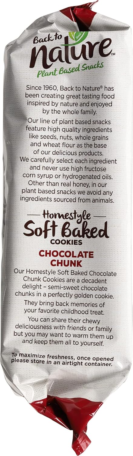 Back To Nature Galletas sin OMG, trozos de chocolate horneados suaves de estilo casero, 8 onzas (paquete de 2)