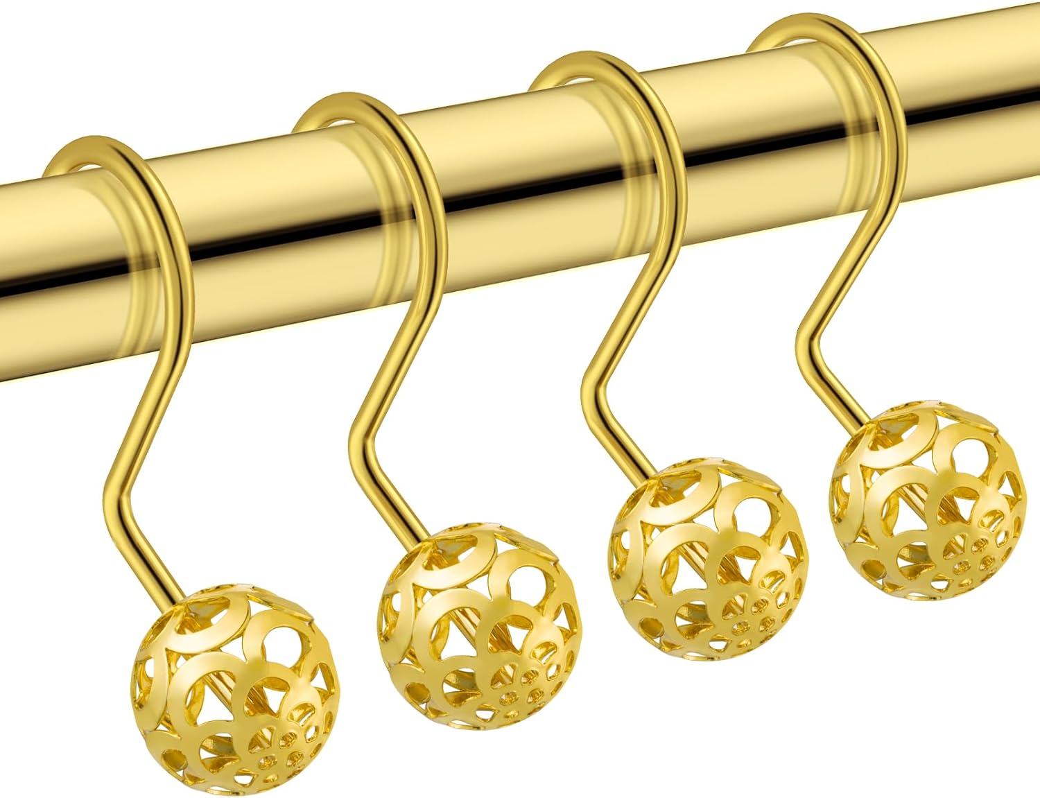 HBlife 12 ganchos dorados para cortina de ducha a prueba de óxido, bola hueca de metal, anillos decorativos para cortina y barra de ducha de baño