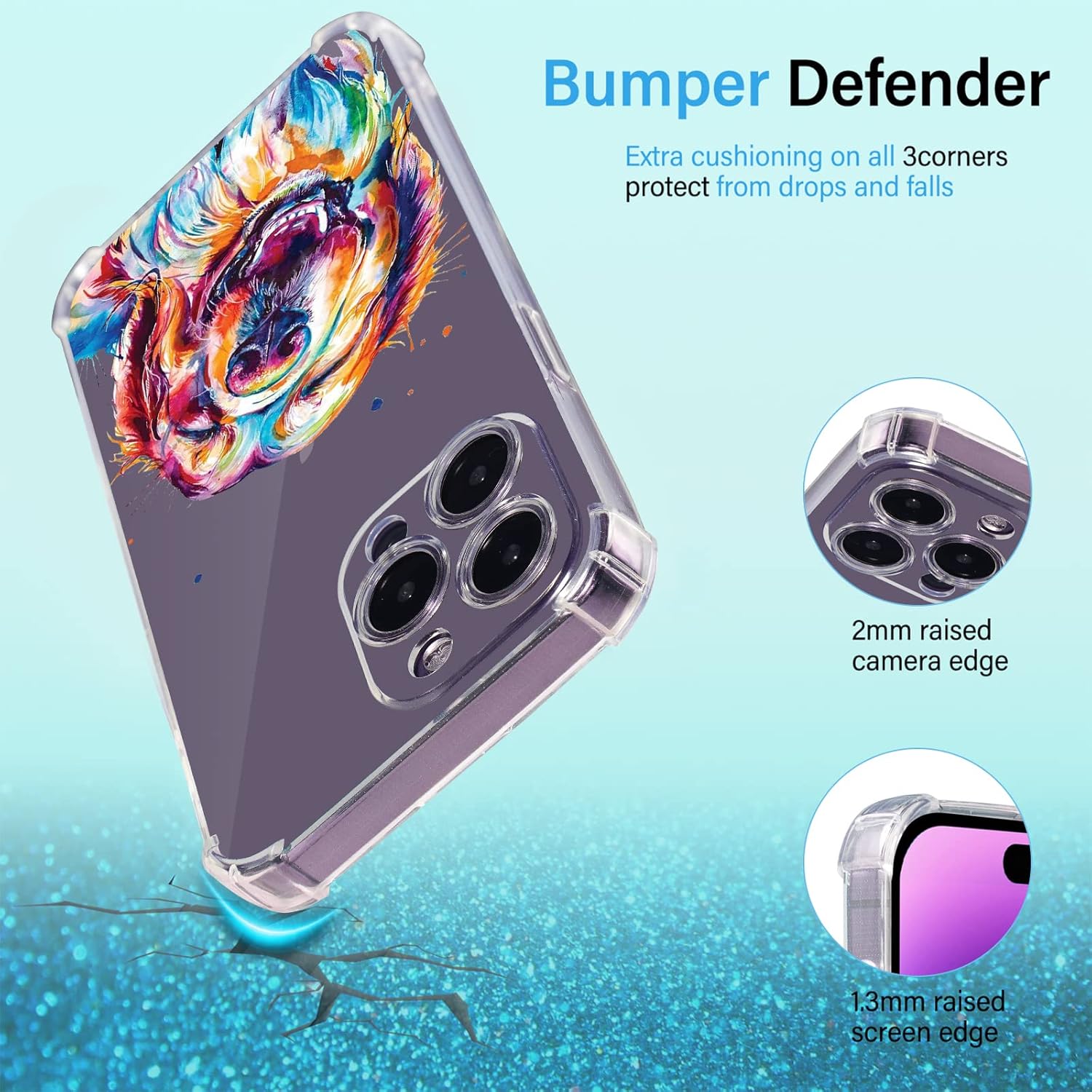 Roemary Buffertech – Funda protectora para iPhone 15 Pro Max con diseño Golden Retriever, diseño de arcoíris con protector de pantalla impacto de