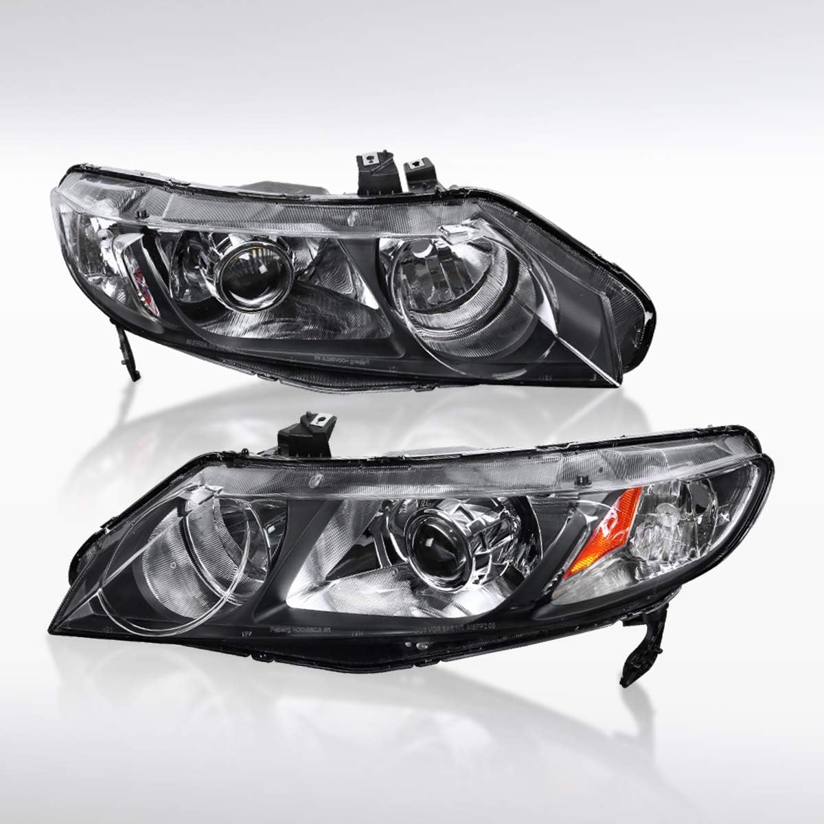 AUTOZENSATION Compatible con Honda Civic 4dr Sedan 2006-2011, conjunto de faros delanteros izquierdo y derecho, faros delanteros retro negros