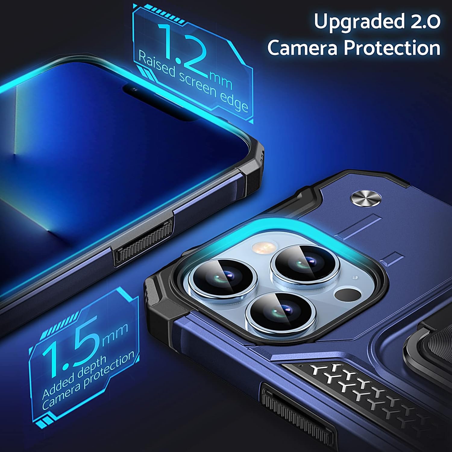 Anqrp Diseñada para iPhone 13 Pro, funda protectora de grado militar con anillo de metal mejorado soporte magnético compatible con iPhone 13 Pro