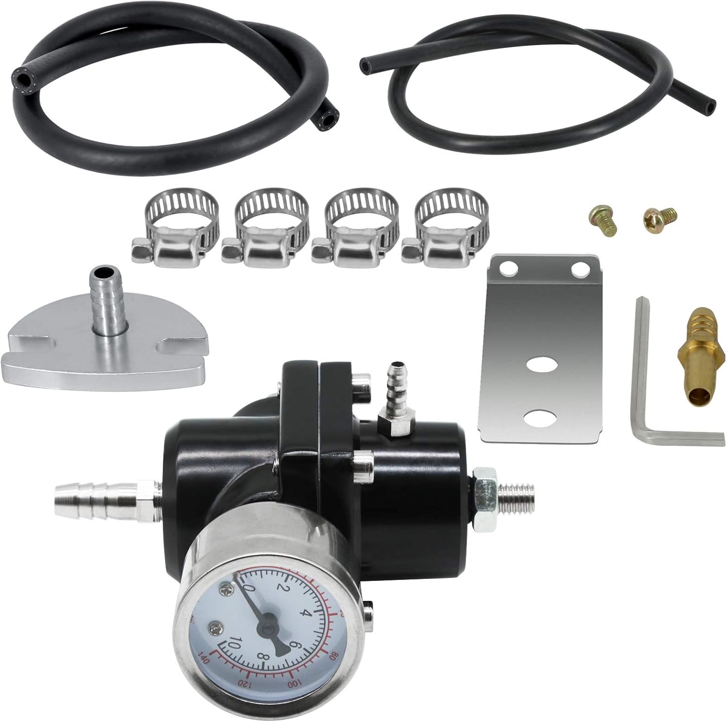 Kit de regulador de presión de combustible ajustable universal, regulador de presión de inyección de aceite de gas de aluminio con calibre de 0-140