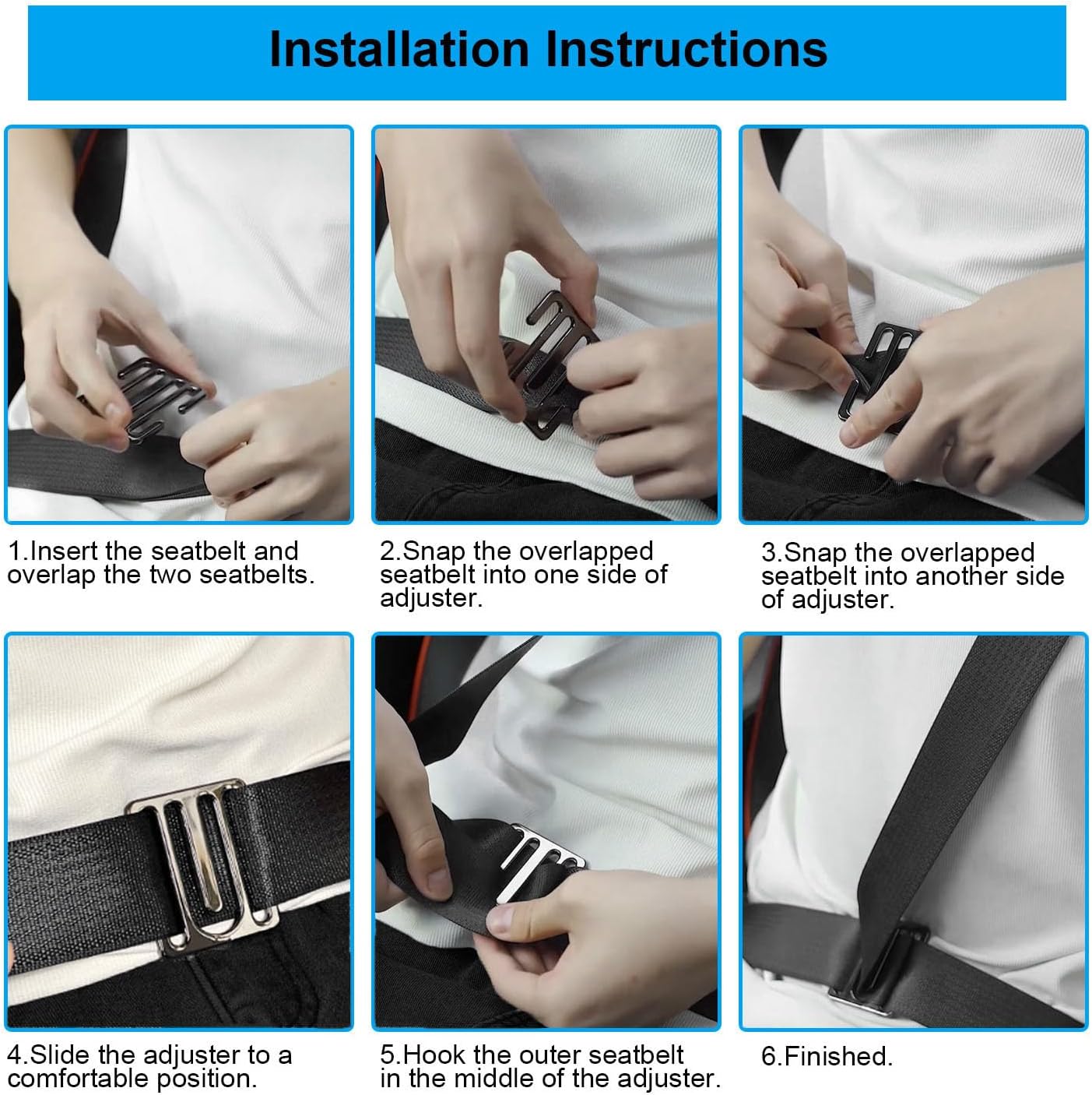 QBUC Ajustador de cinturón de seguridad de automóvil, clips de cinturón de seguridad de metal, hebilla universal para cinturón de seguridad adecuado