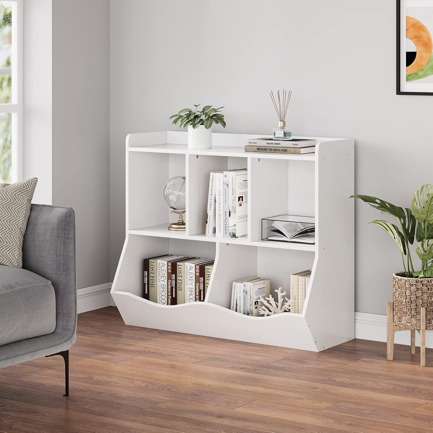 Estantería de juguetes y estantería para niños y niñas, estante múltiple con organizador de cubos para almacenamiento de libros y juguetes, para