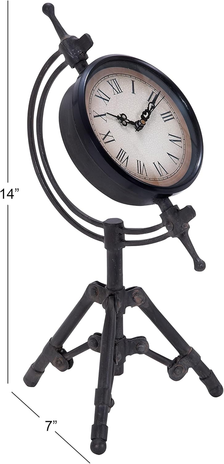 Deco 79 Reloj de trípode de metal, 7″ x 7″ x 14″, negro
